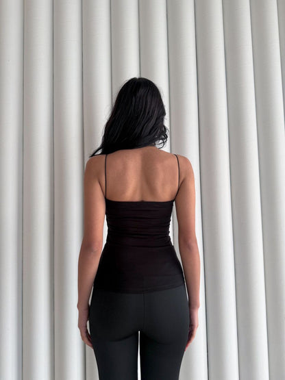 Kadın İp Askılı Uzun Crop - Siyah