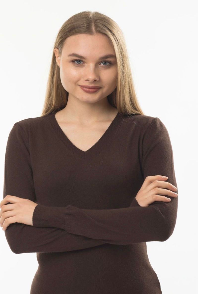 Kahverengi V Yaka Triko Kazak