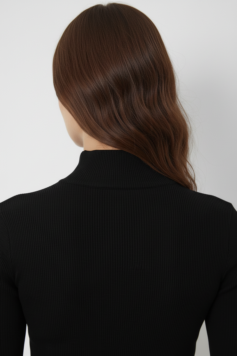 Kaşkorse Fermuarlı Yarım Balıkçı Yaka Bluz - Siyah