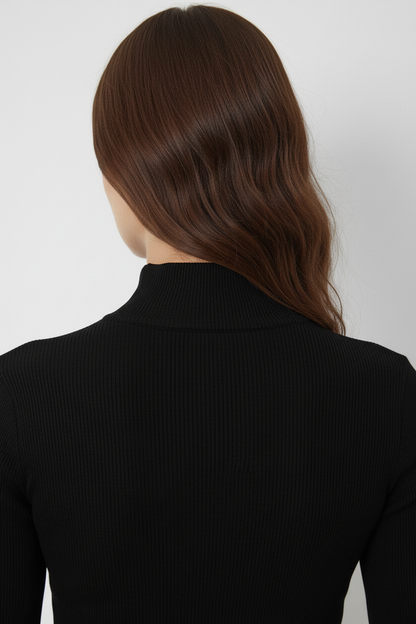 Kaşkorse Fermuarlı Yarım Balıkçı Yaka Bluz - Siyah