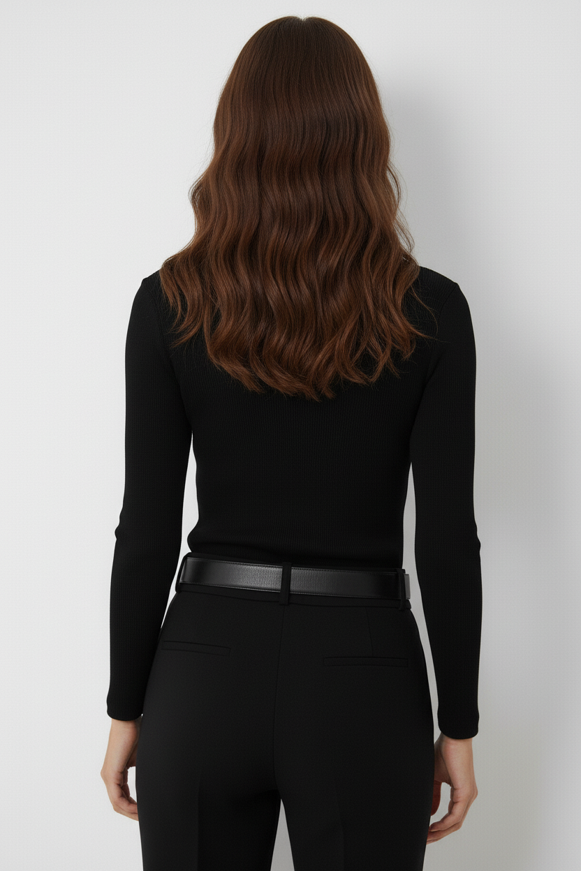 Kaşkorse Fermuarlı Yarım Balıkçı Yaka Bluz - Siyah