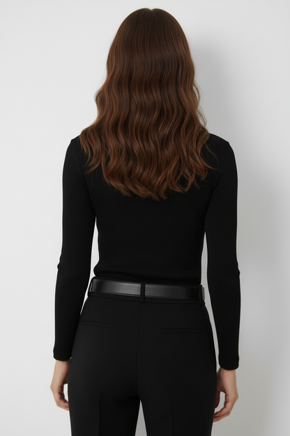 Kaşkorse Fermuarlı Yarım Balıkçı Yaka Bluz - Siyah