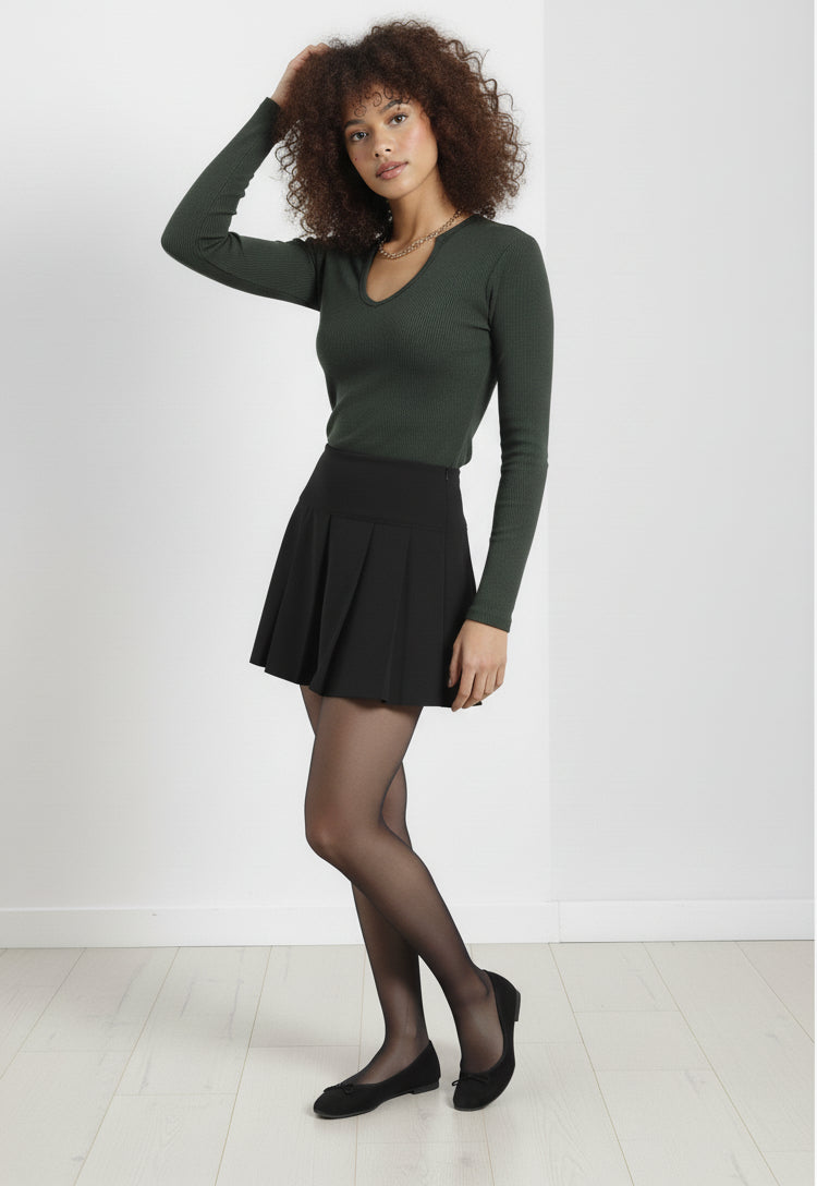 Zincir Detaylı Fitilli Kaşkorse Bluz - Haki