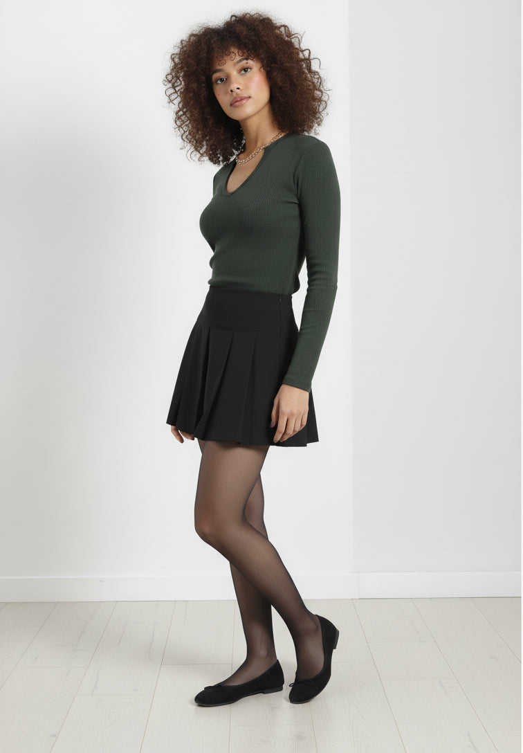 Zincir Detaylı Fitilli Kaşkorse Bluz - Haki