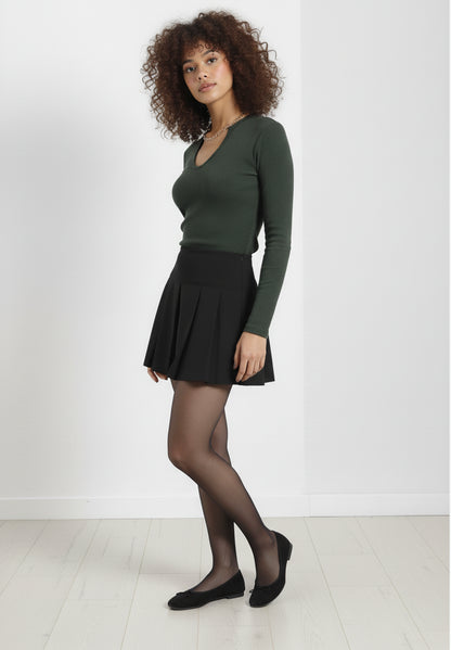 Zincir Detaylı Fitilli Kaşkorse Bluz - Haki