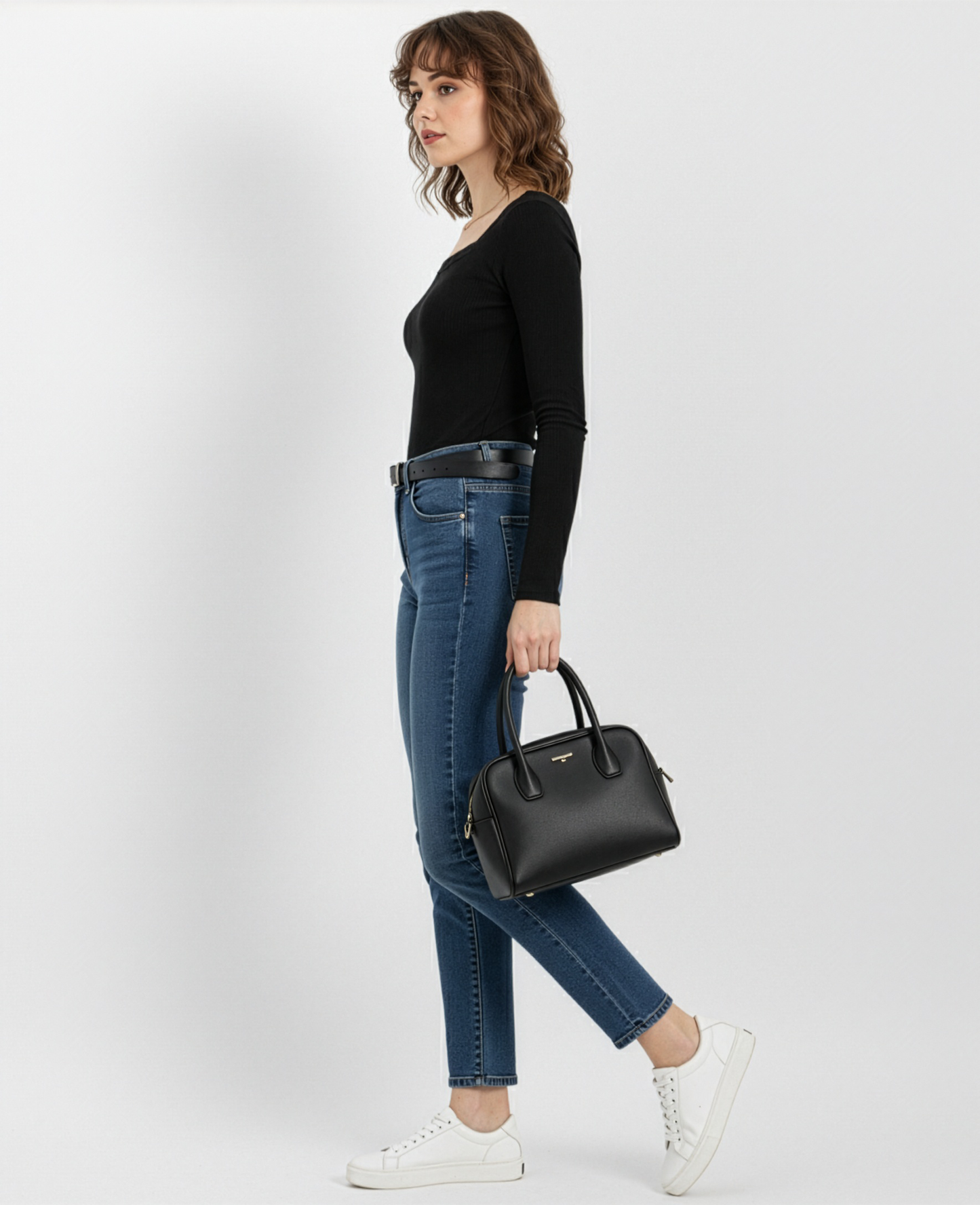 Kare Yaka Dantelli Kaşkorse Bluz - Siyah