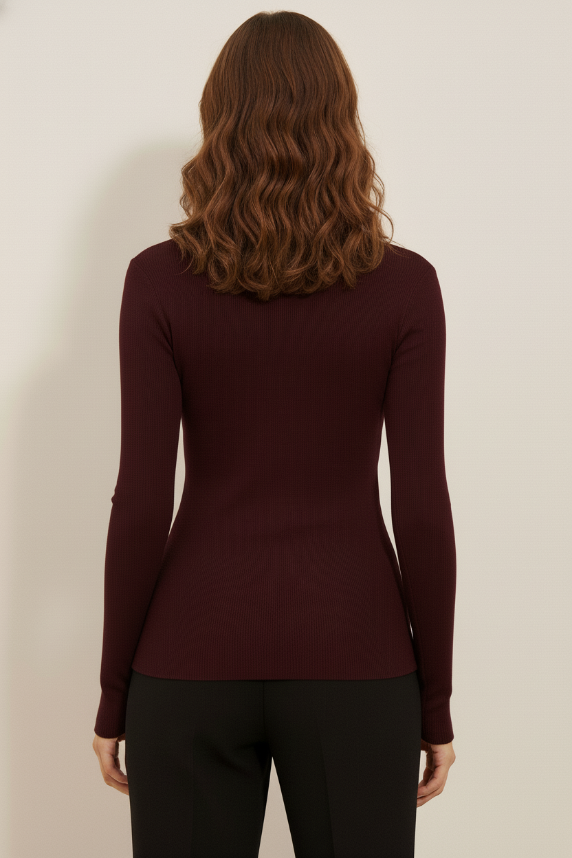 Balıkçı Yaka Out Cut Kesimli Boncuk İşlemeli Bluz - Kahverengi