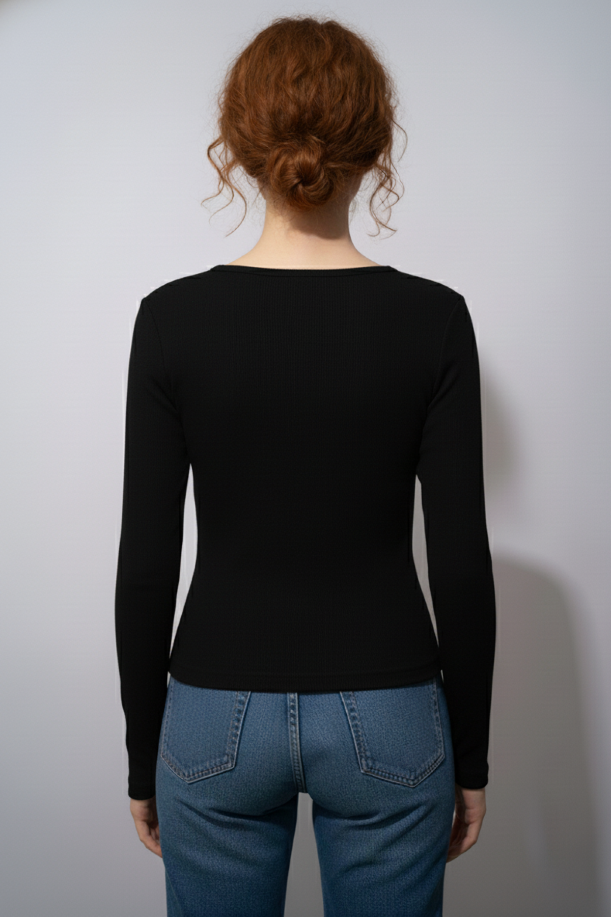 Balıkçı Yaka Cut Out Kesimli Fitilli Kaşkorse Bluz – Siyah