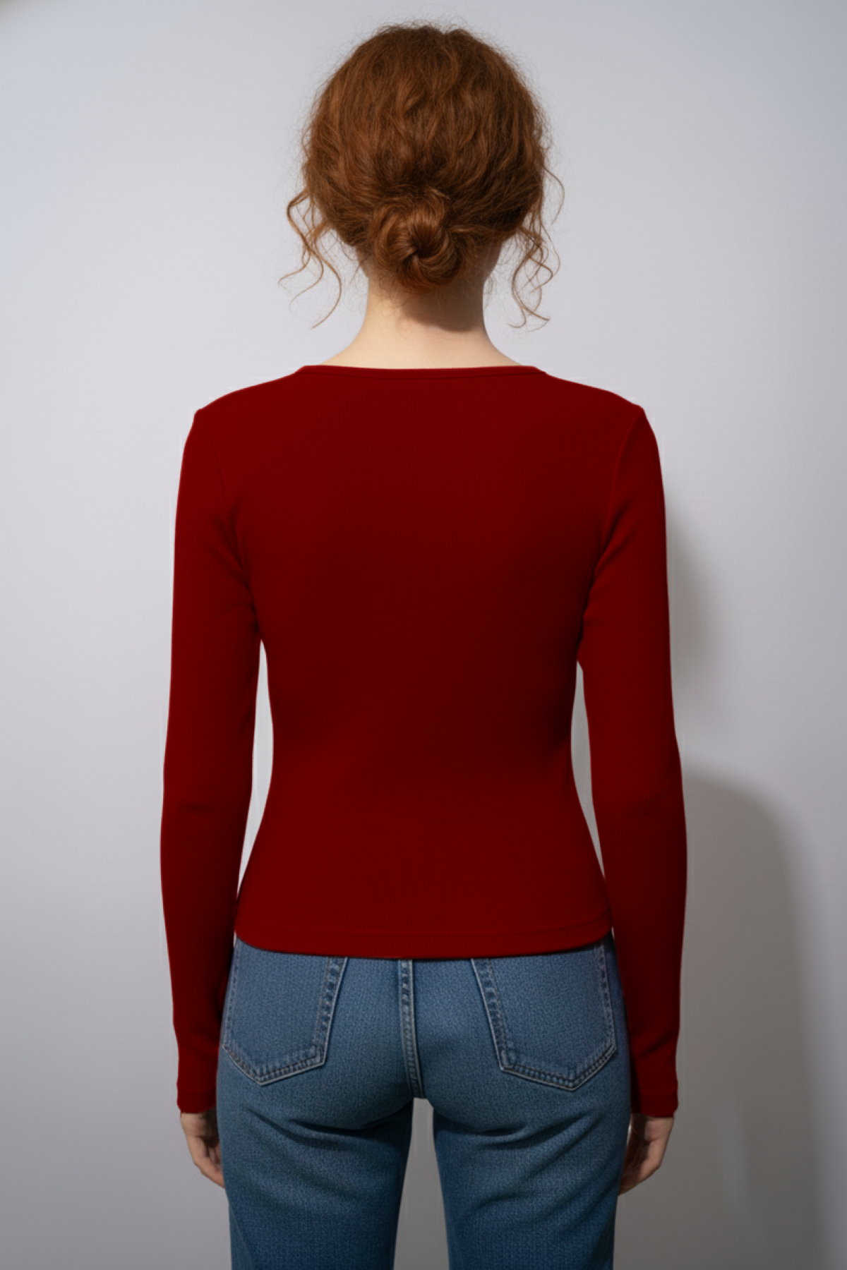 Balıkçı Yaka Cut Out Kesimli Fitilli Kaşkorse Bluz – Kırmızı