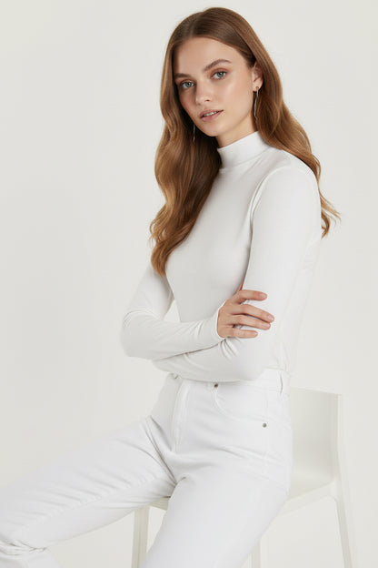 Bisiklet Yaka Parmak Geçmeli Viskon Body - Beyaz