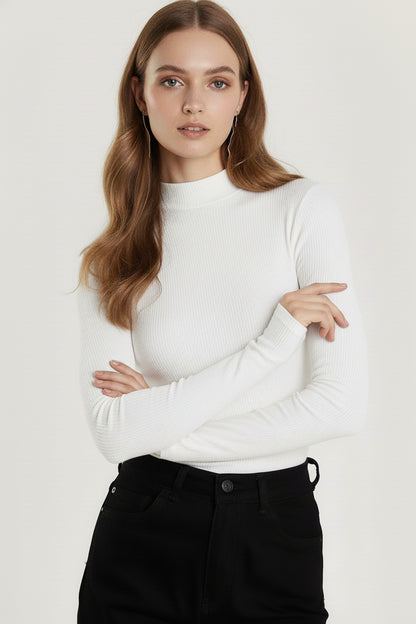 Bisiklet Yaka Parmak Geçmeli Viskon Body - Beyaz