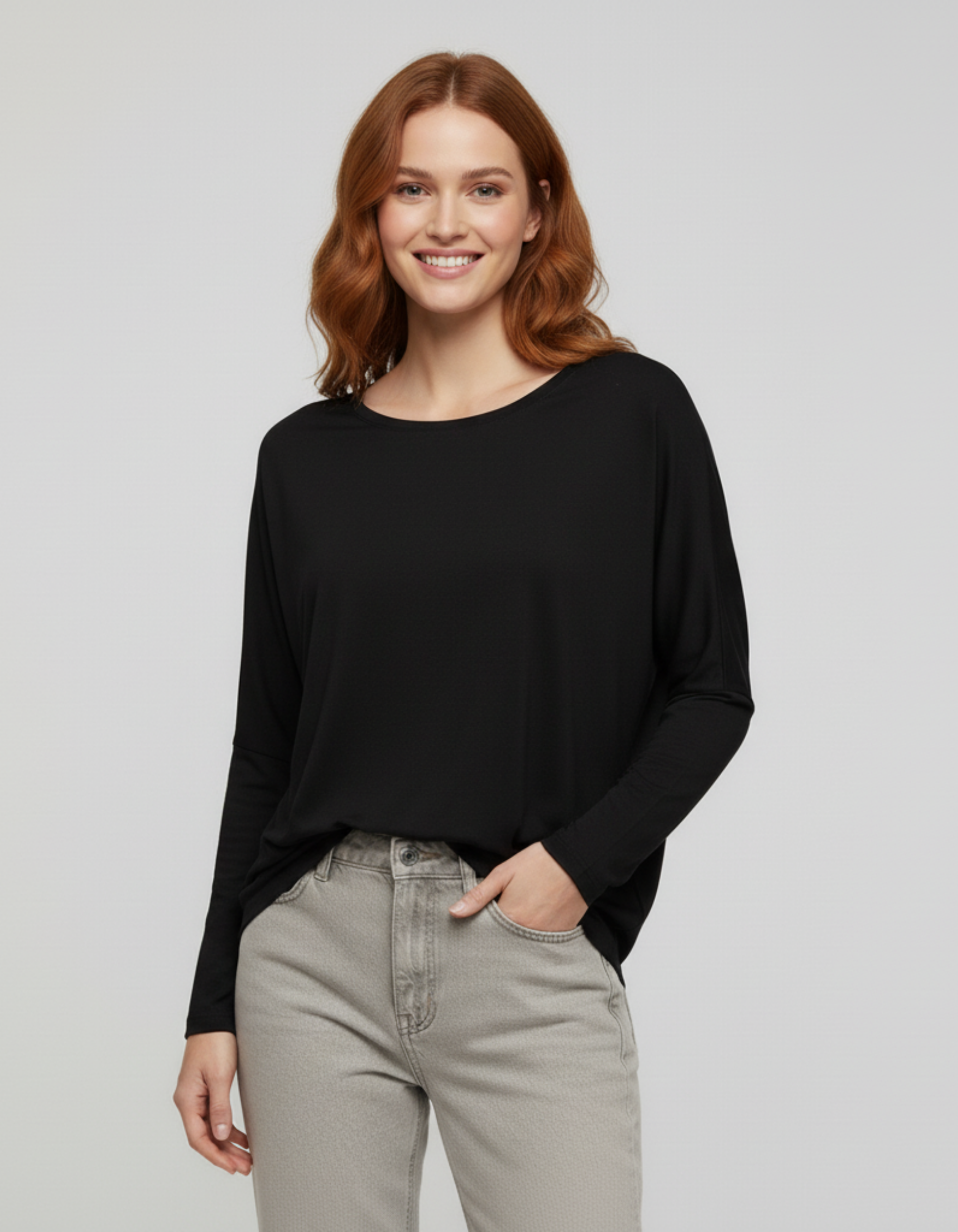 Siyah Basic Uzun Kollu Viskon Kadın Bluz