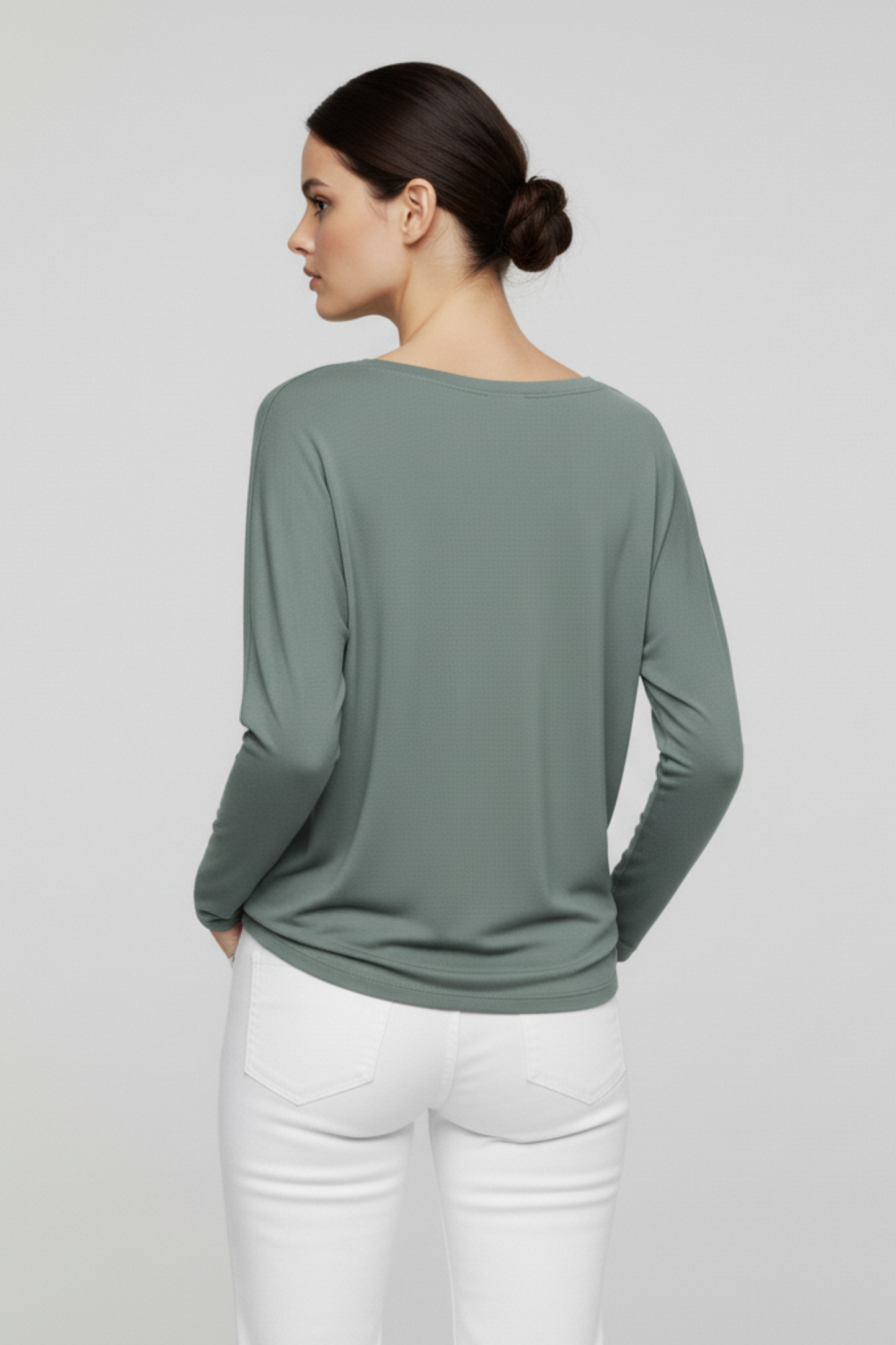 Yeşil Basic Uzun Kollu Viskon Kadın Bluz