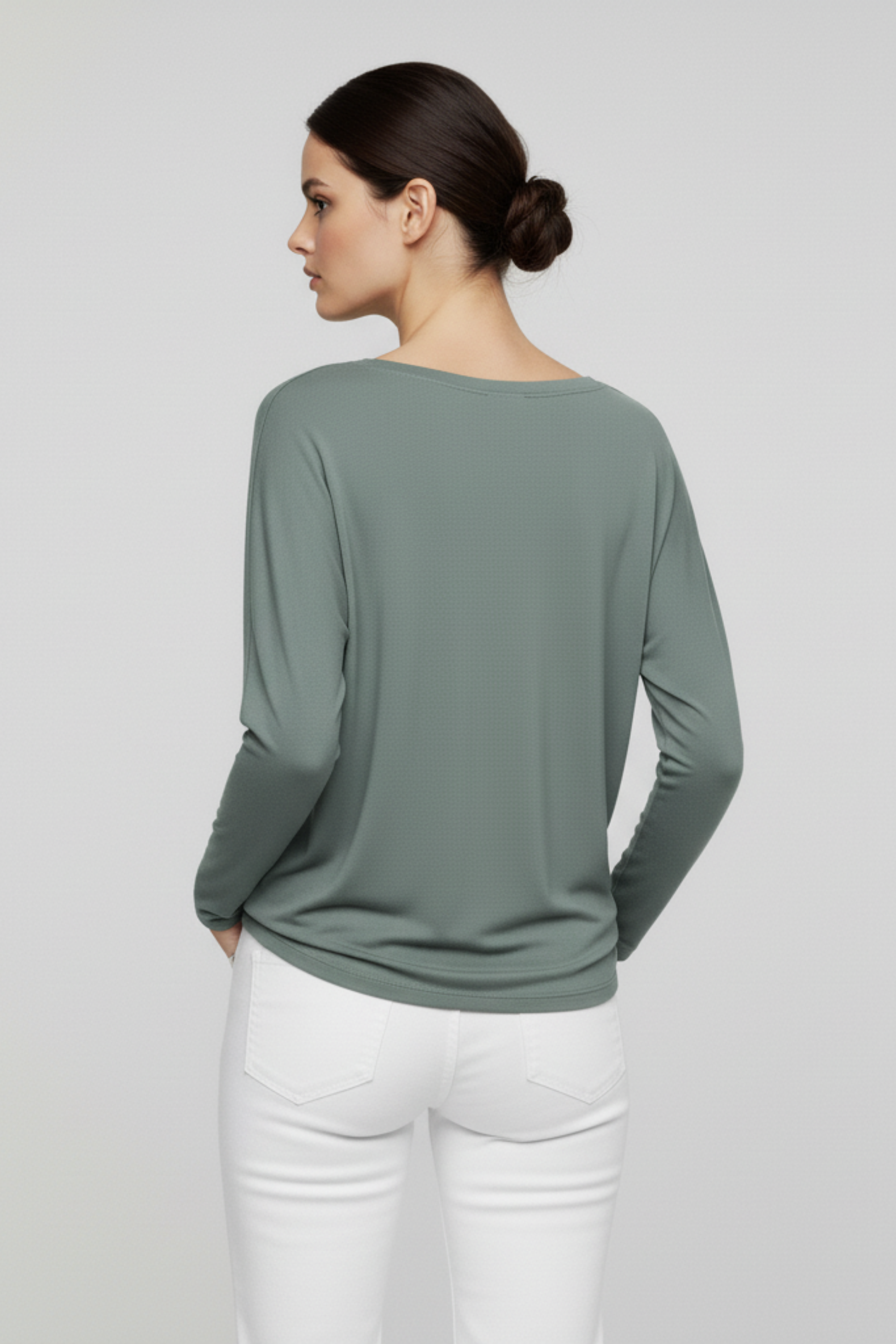 Yeşil Basic Uzun Kollu Viskon Kadın Bluz