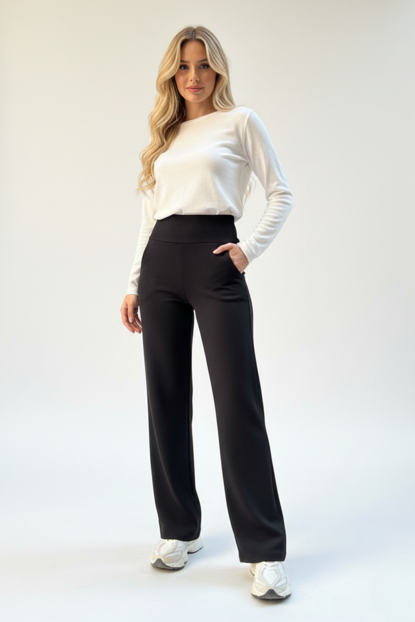 Kadın Süper Yüksek Bel Korsaj Bol Kesim Krep Pantolon – Siyah