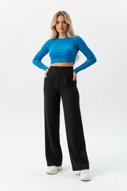 Kadın Pensli Palazzo Pantolon Siyah