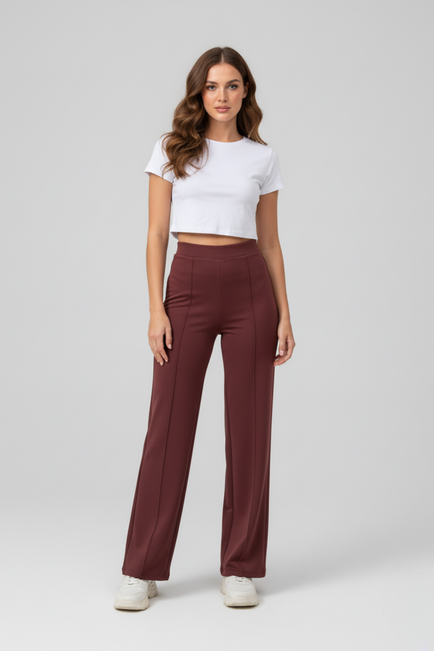 Kadın Modal Çımalı Yüksek Bel Beli Lastikli Bol Paça Pantolon - Kiremit