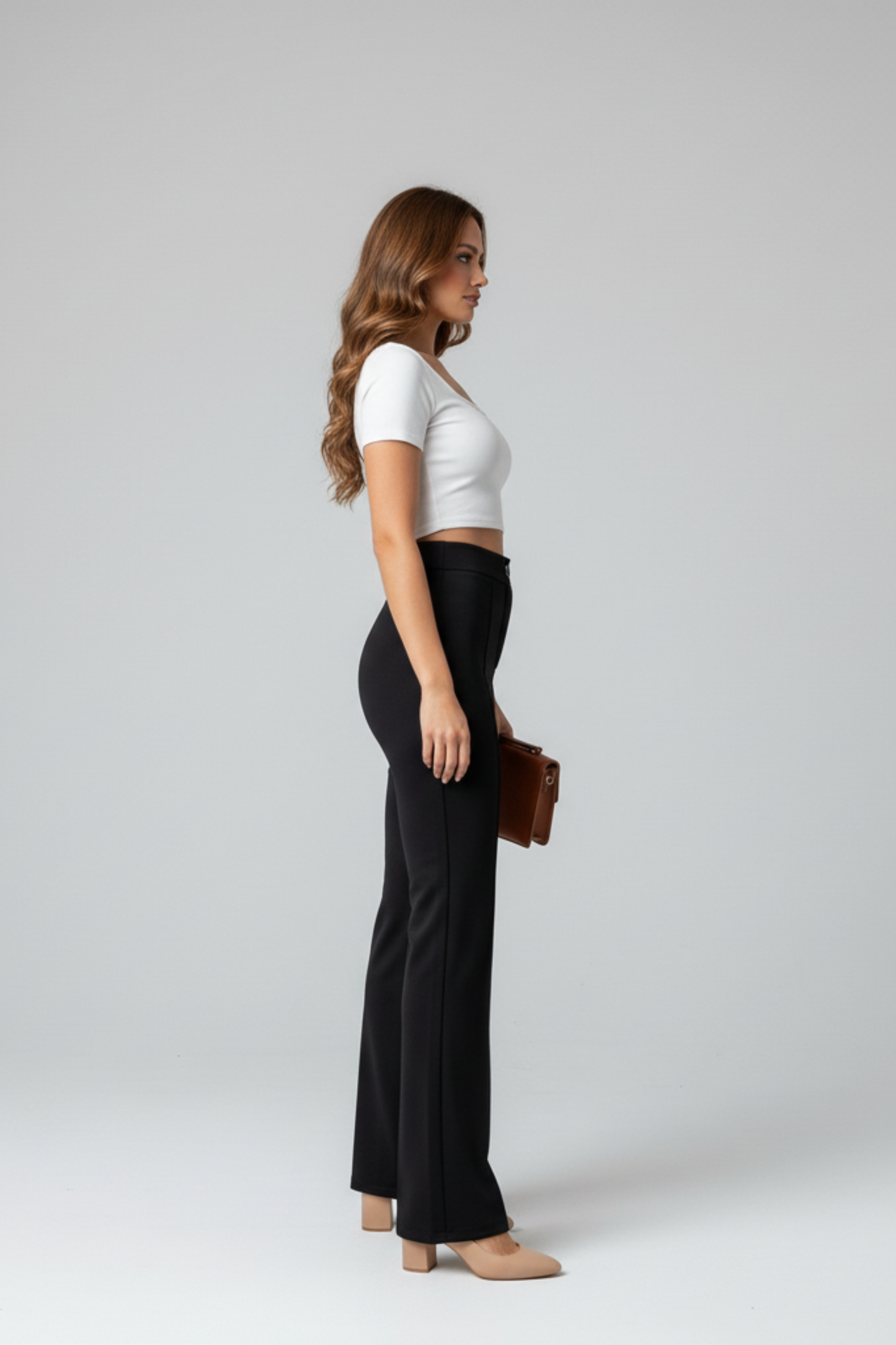 Kadın Toparlayıcı Çıma Detaylı Yüksek Bel Scuba Krep Palazzo Pantolon - Siyah