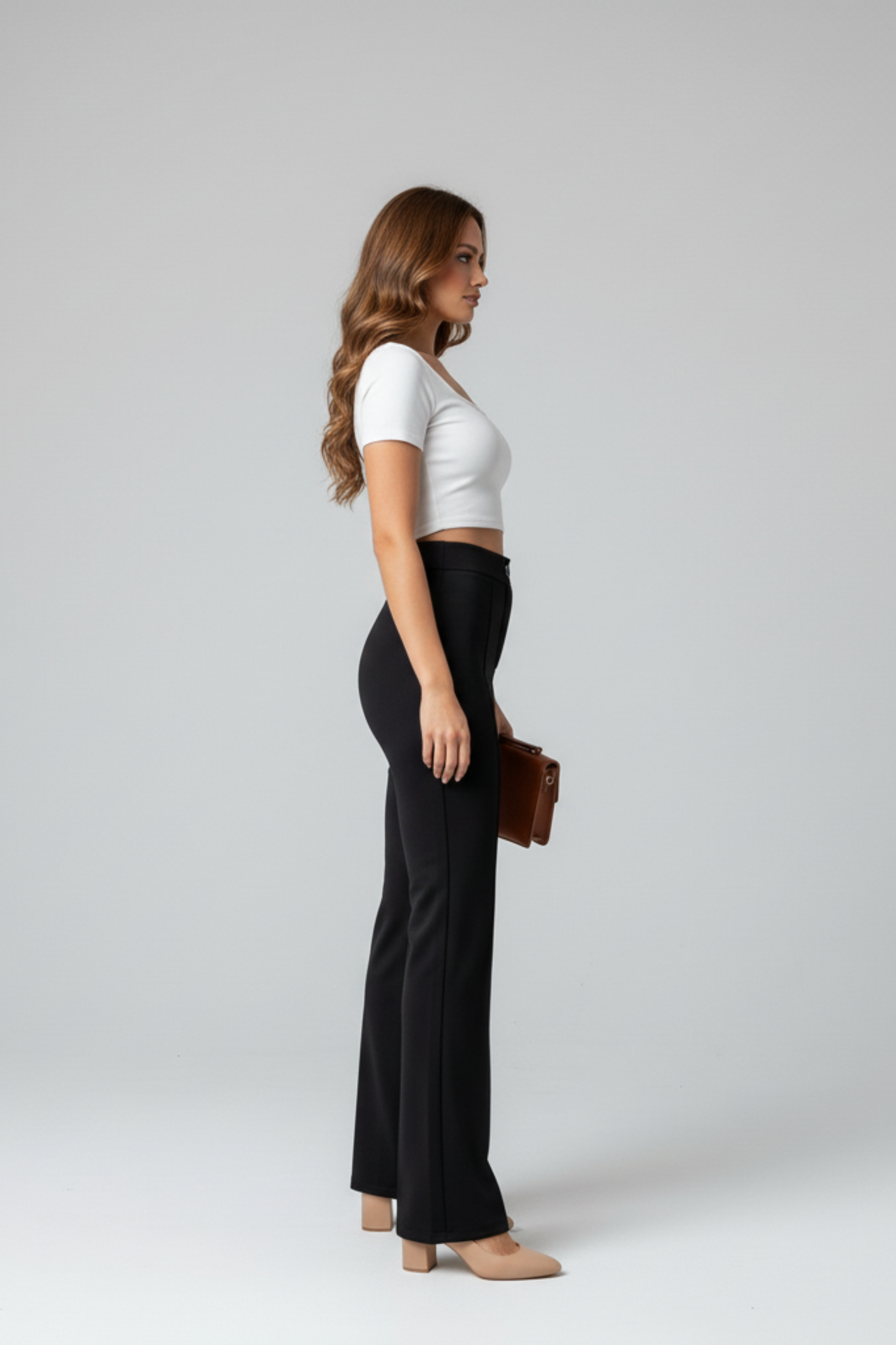 Kadın Toparlayıcı Çıma Detaylı Yüksek Bel Scuba Krep Palazzo Pantolon - Siyah