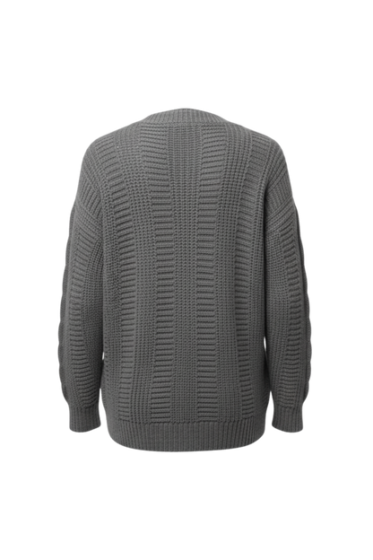 Kadın Gri Düğmeli Kısa Triko Hırka – Burgulu Örgü Desenli