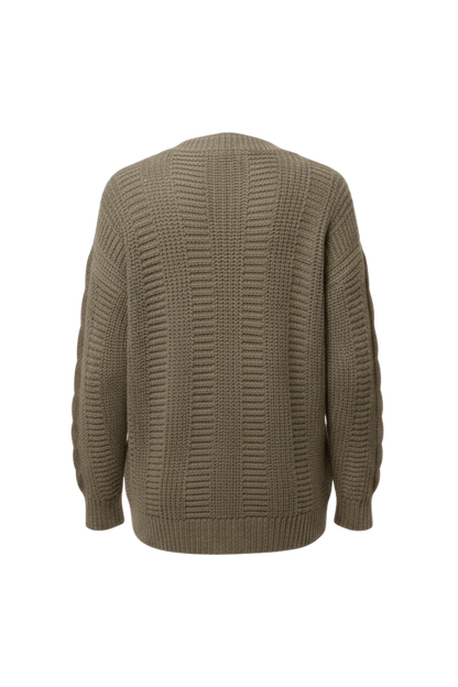 Kadın Kahve Düğmeli Kısa Triko Hırka – Burgulu Örgü Desenli