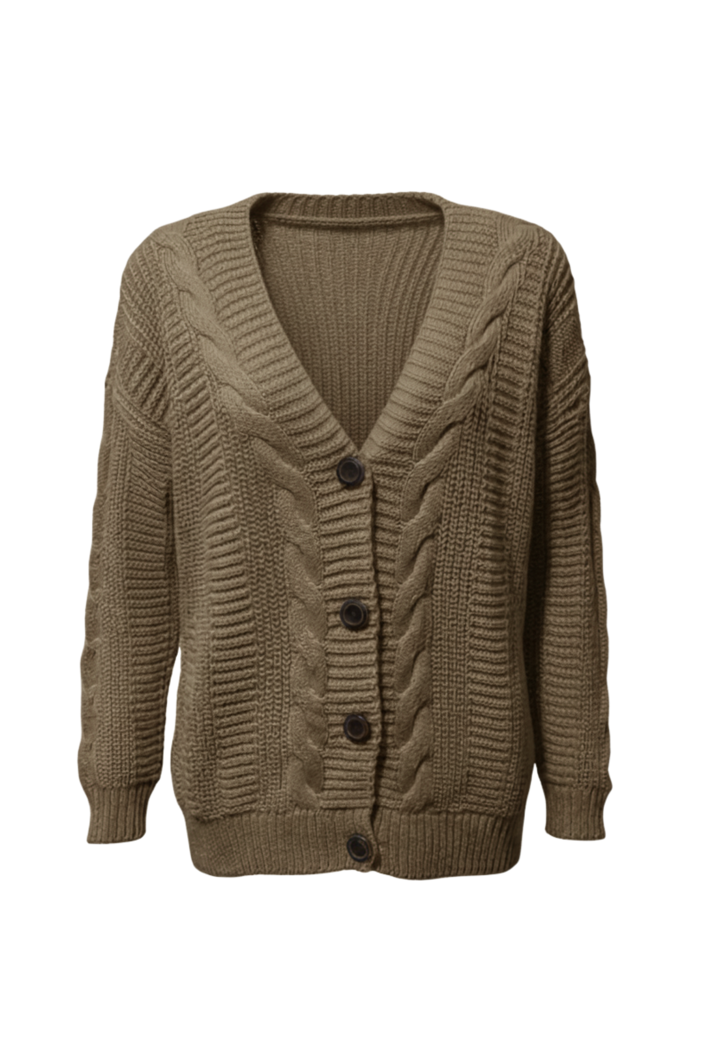 Kadın Kahve Düğmeli Kısa Triko Hırka – Burgulu Örgü Desenli