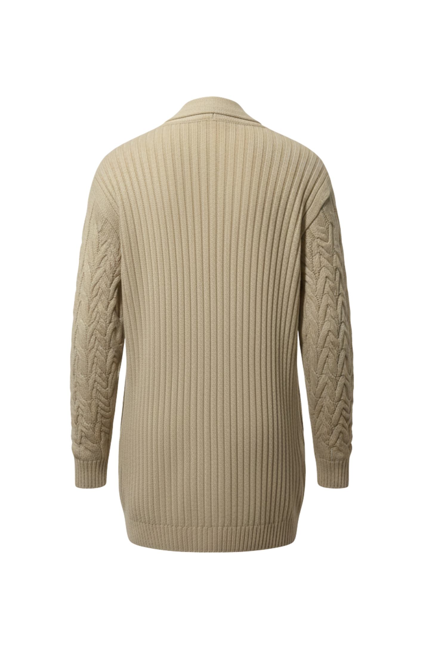 Kadın Bej Uzun Oversize Triko Hırka – Burgulu Örgü Desenli