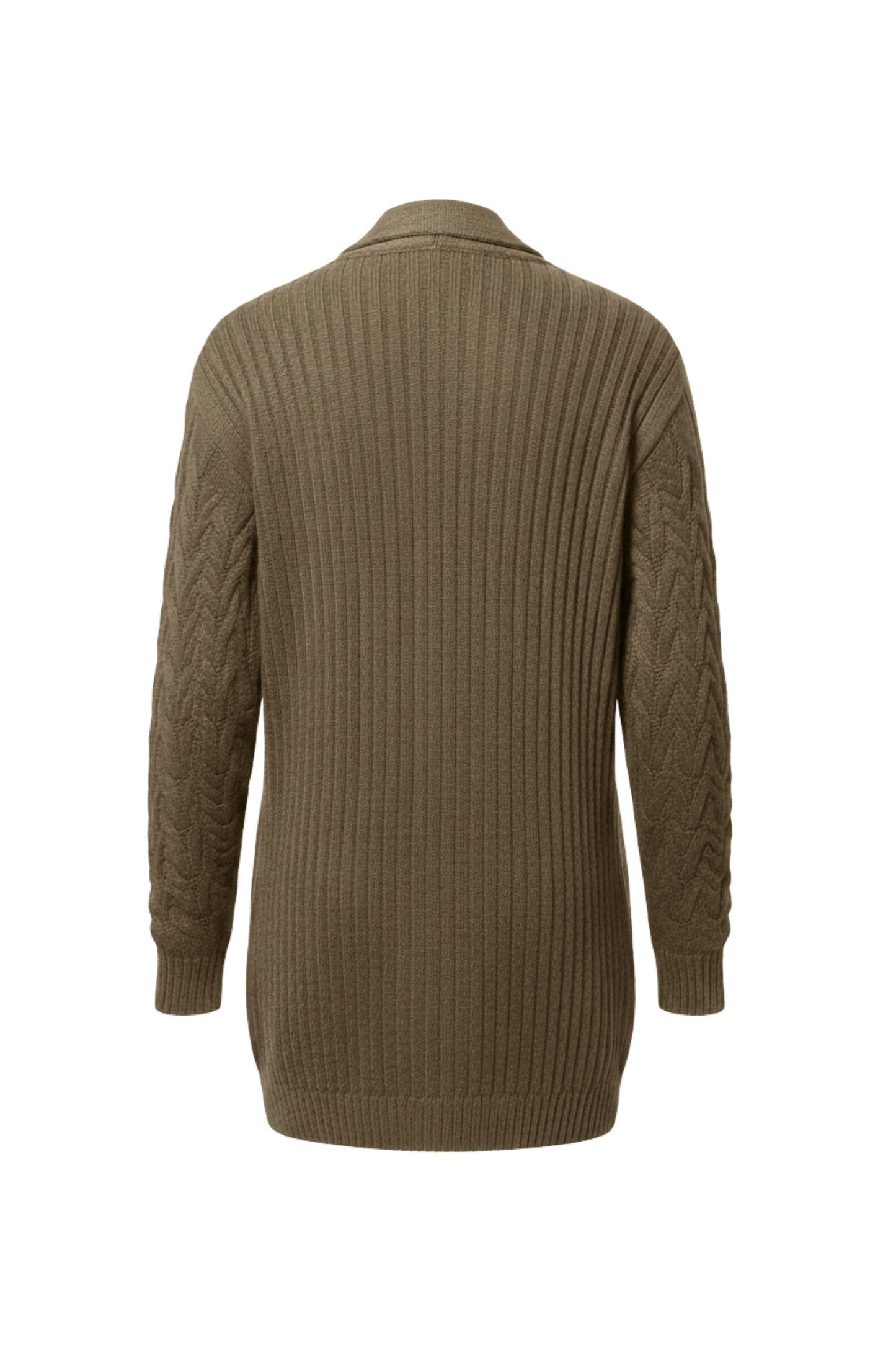 Kadın Kahve Uzun Oversize Triko Hırka – Burgulu Örgü Desenli