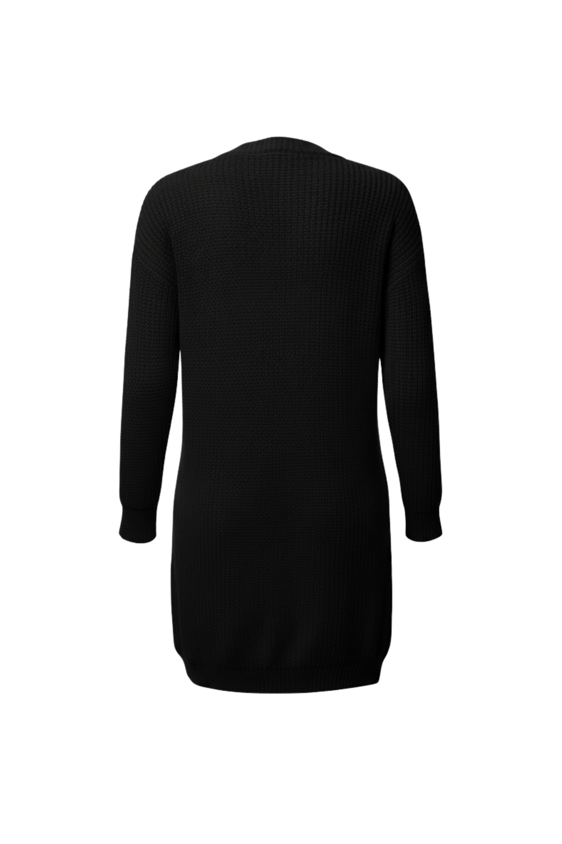 Kadın Siyah Uzun Oversize Örgü Hırka – Cepli Kalın Triko