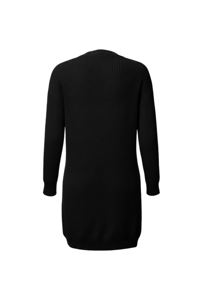 Kadın Siyah Uzun Oversize Örgü Hırka – Cepli Kalın Triko