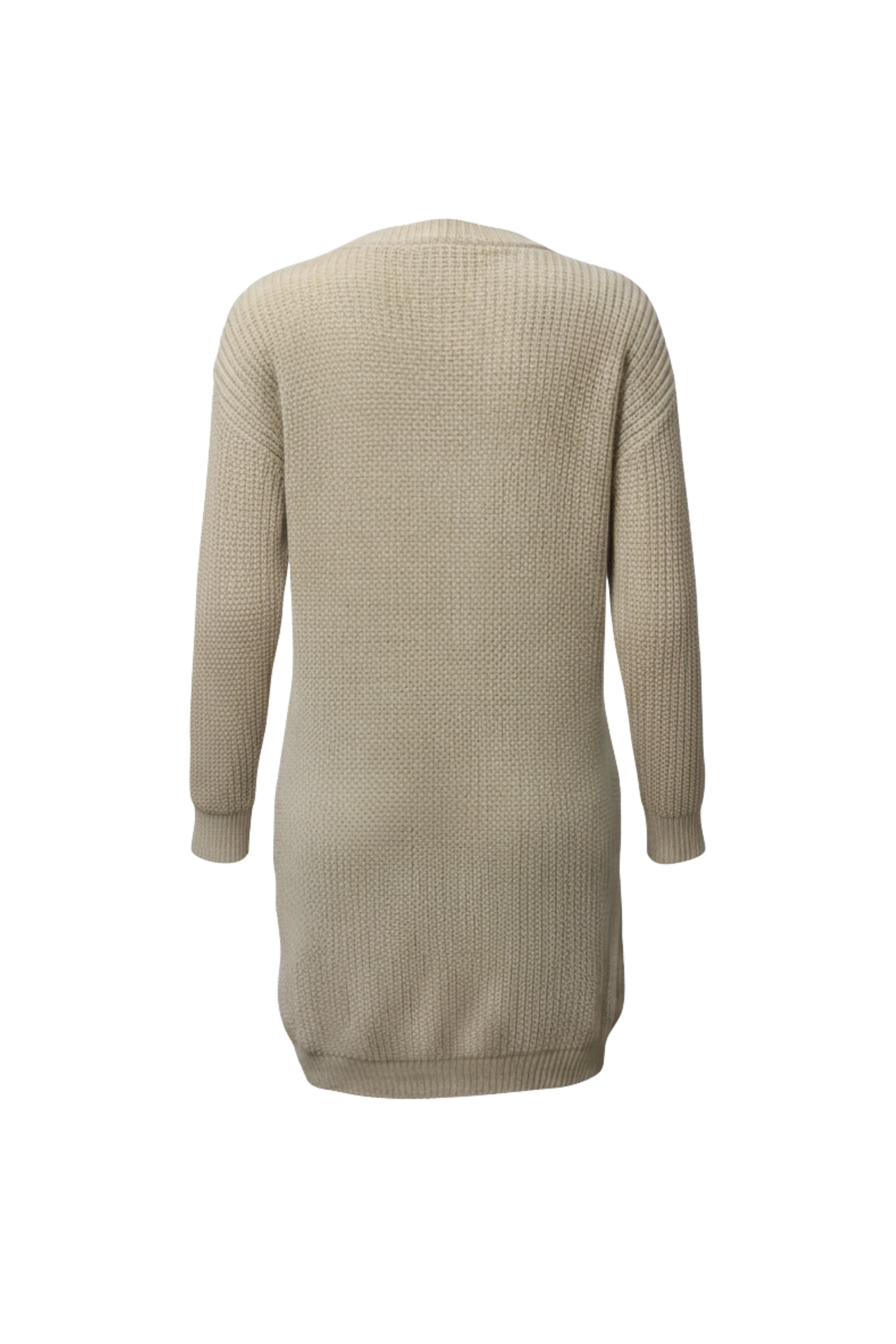 Kadın Krem Uzun Oversize Örgü Hırka – Cepli Kalın Triko