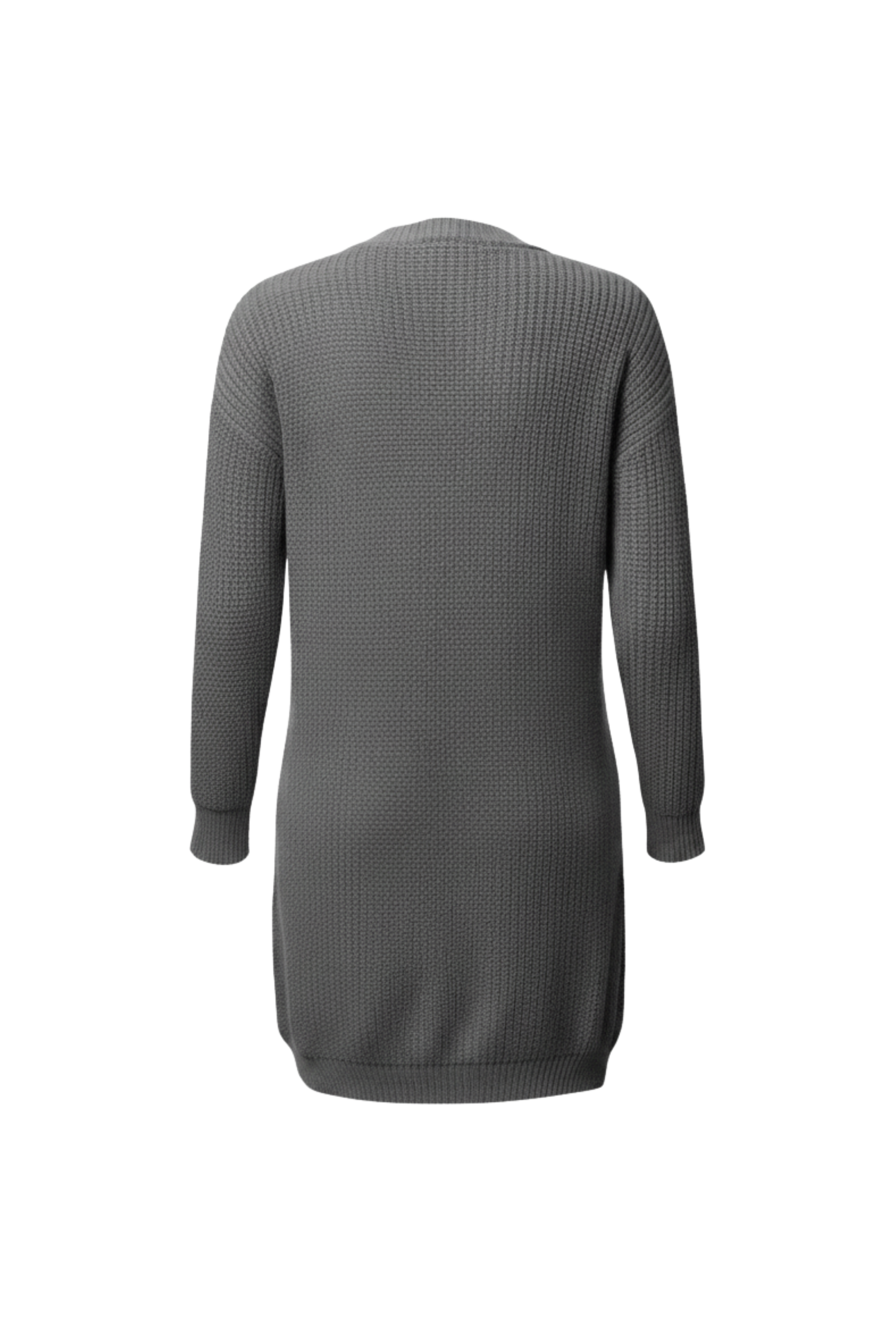 Kadın Gri Uzun Oversize Örgü Hırka – Cepli Kalın Triko