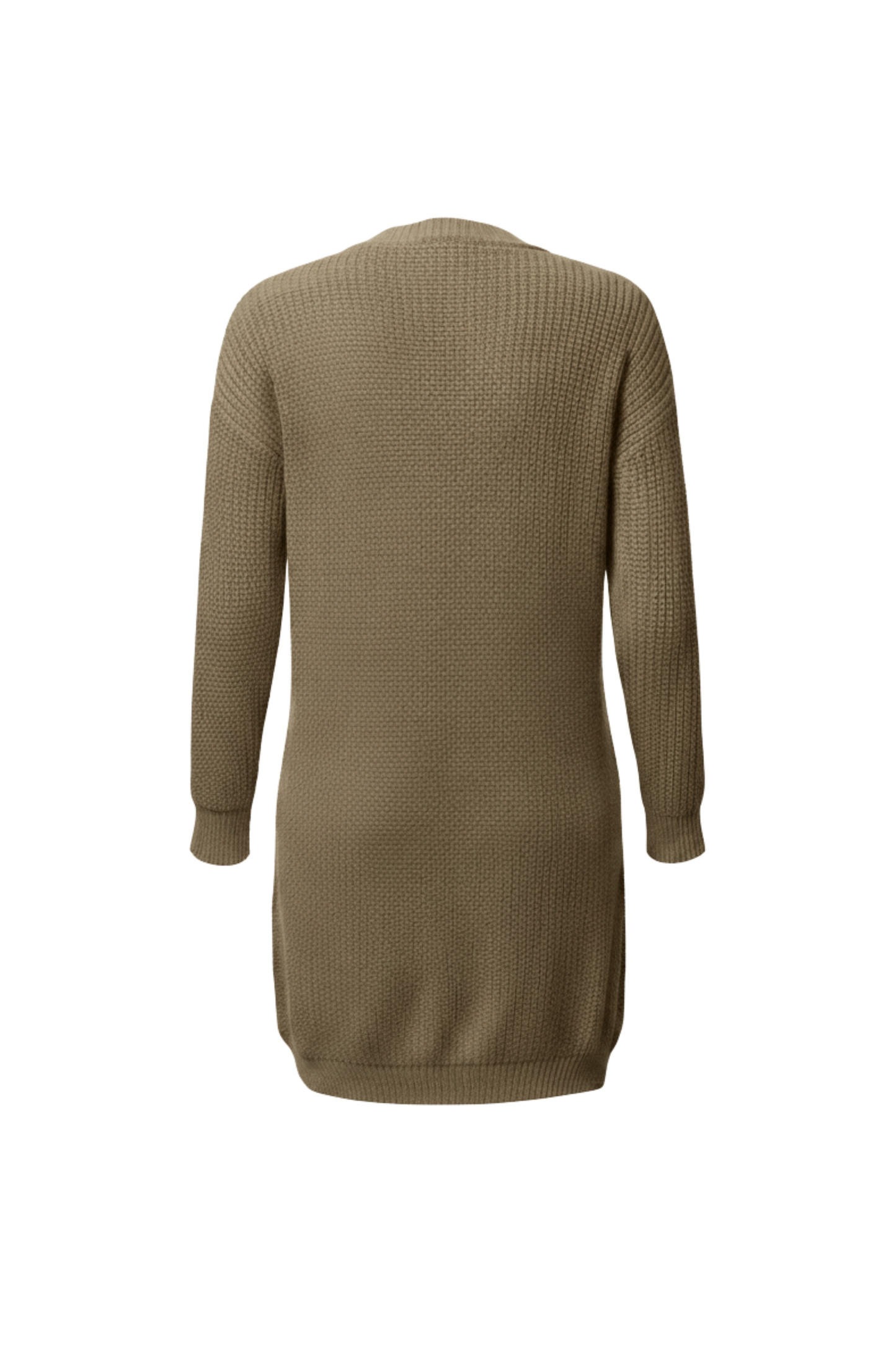 Kadın Kahverengi Uzun Oversize Örgü Hırka – Cepli Kalın Triko