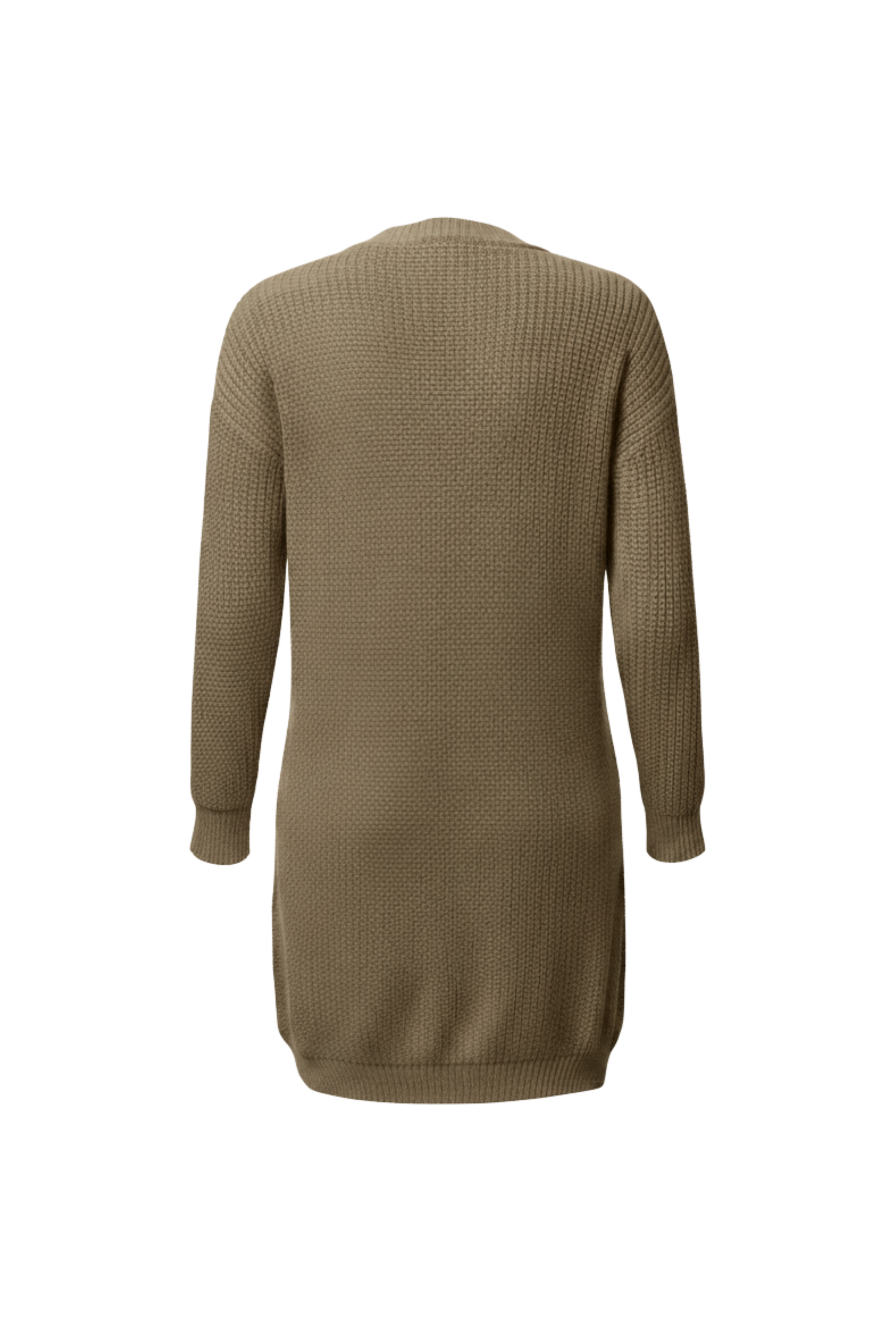 Kadın Kahverengi Uzun Oversize Örgü Hırka – Cepli Kalın Triko