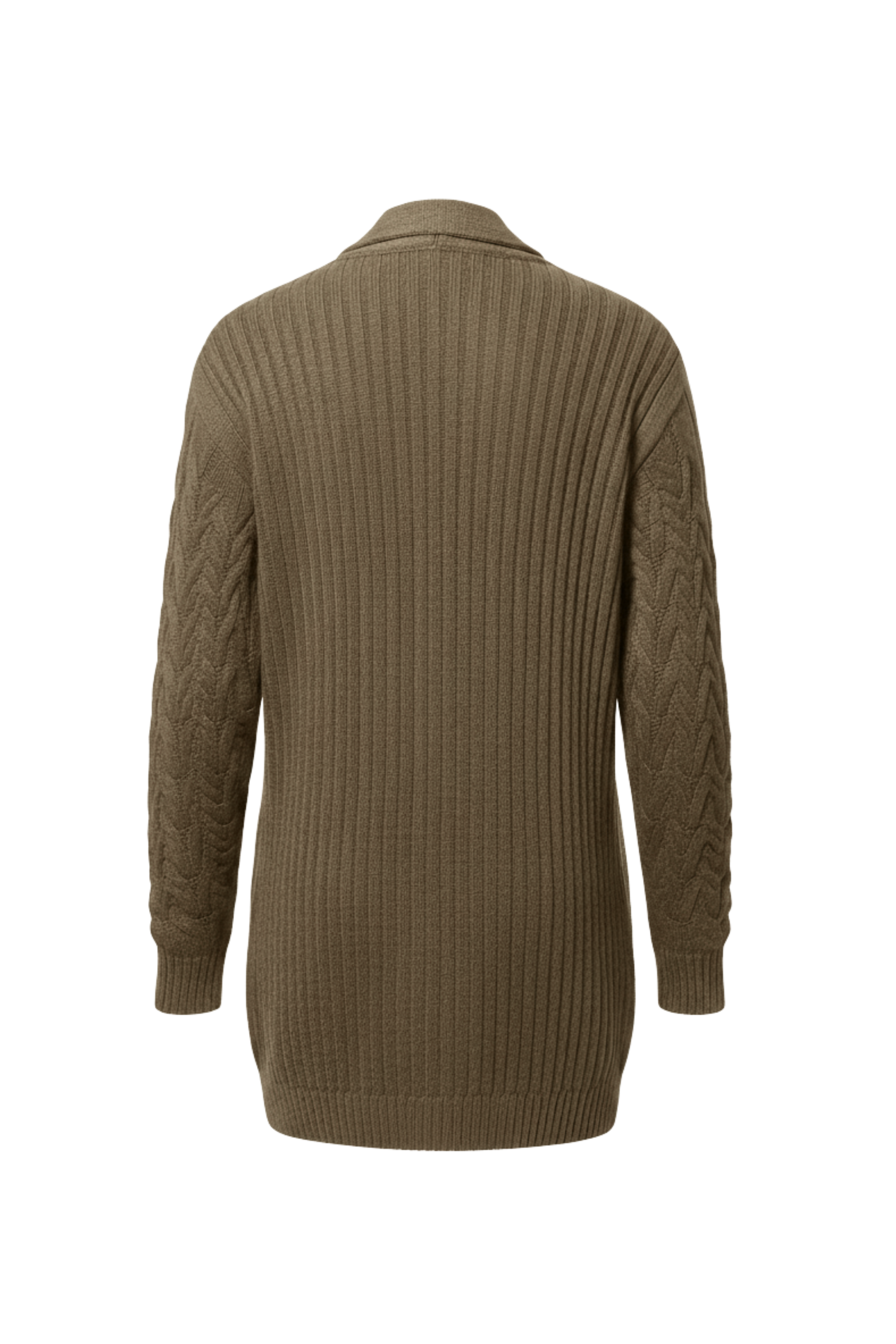 Kadın Bej Uzun Oversize Örgü Hırka – Chevron Desenli Triko