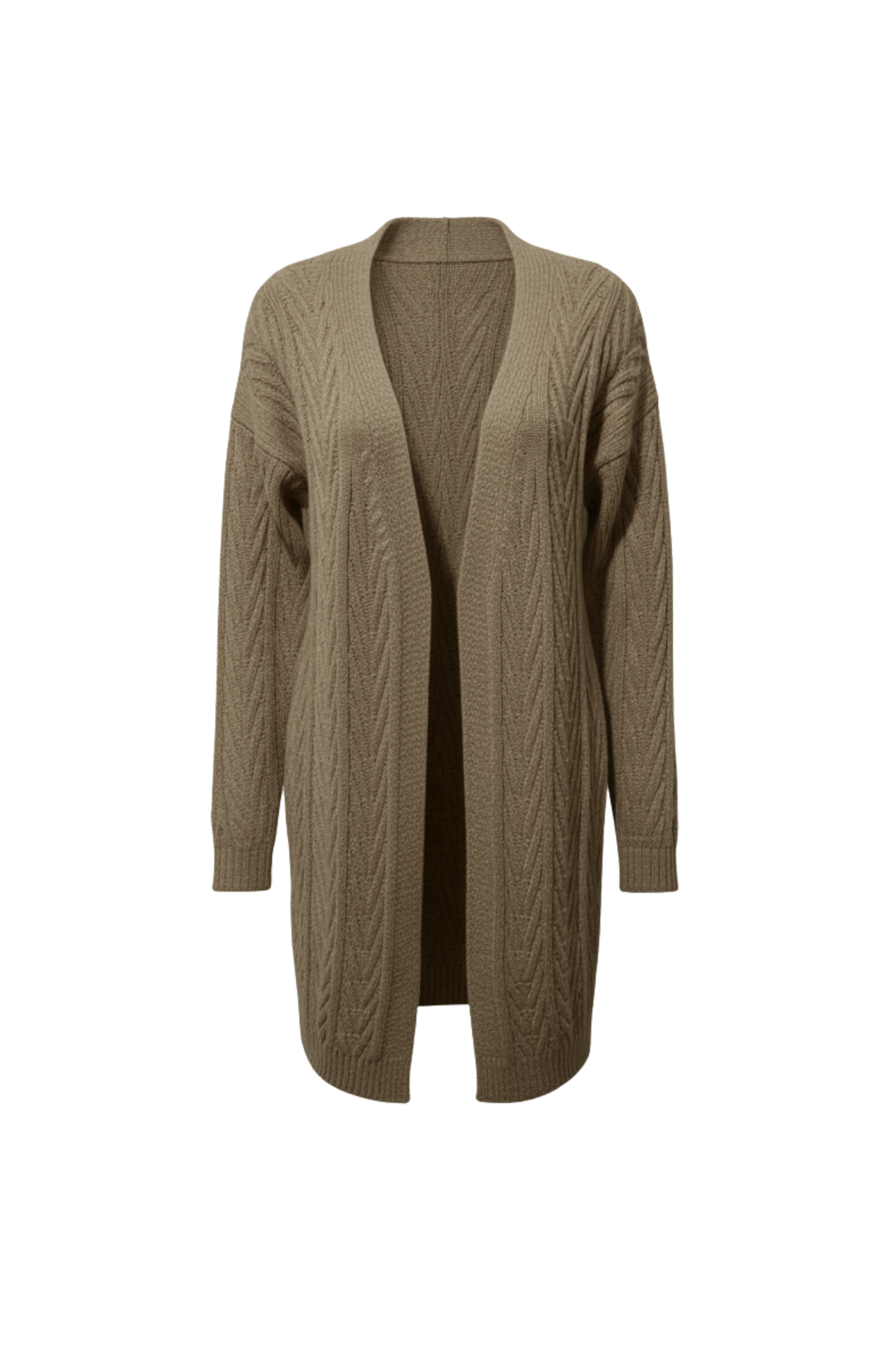 Kadın Bej Uzun Oversize Örgü Hırka – Chevron Desenli Triko