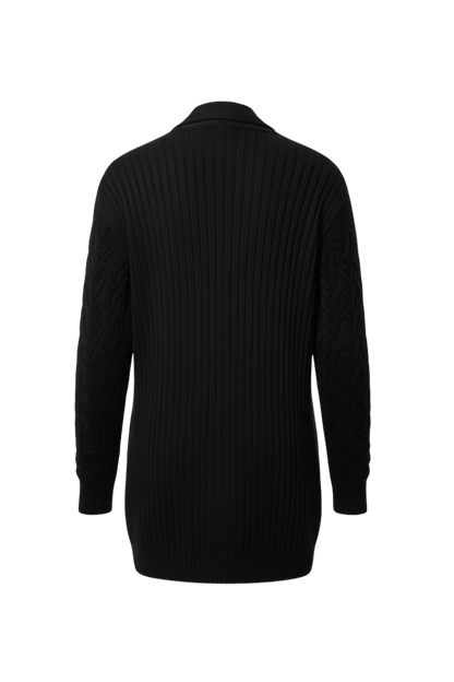 Kadın Siyah Uzun Oversize Örgü Hırka – Chevron Desenli Triko