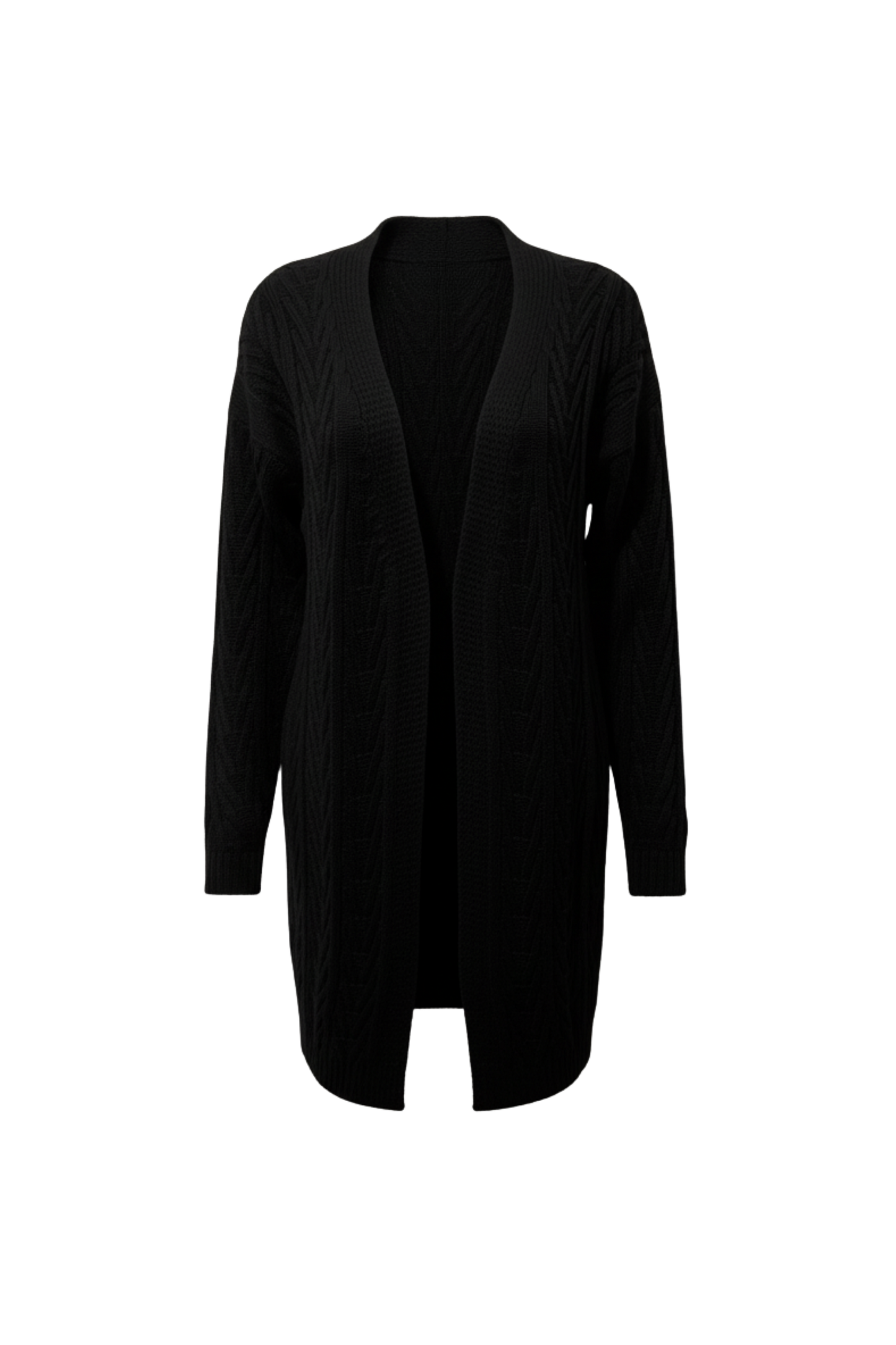 Kadın Siyah Uzun Oversize Örgü Hırka – Chevron Desenli Triko