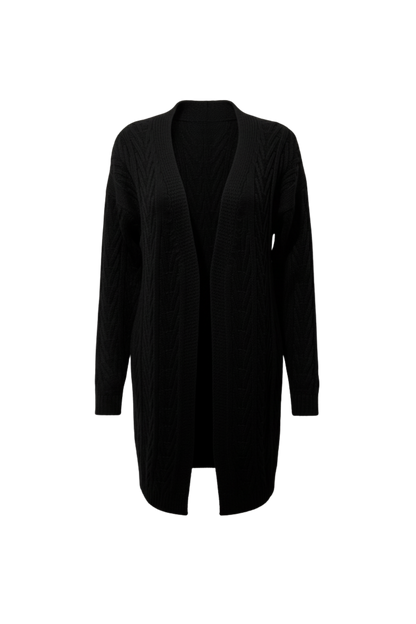 Kadın Siyah Uzun Oversize Örgü Hırka – Chevron Desenli Triko