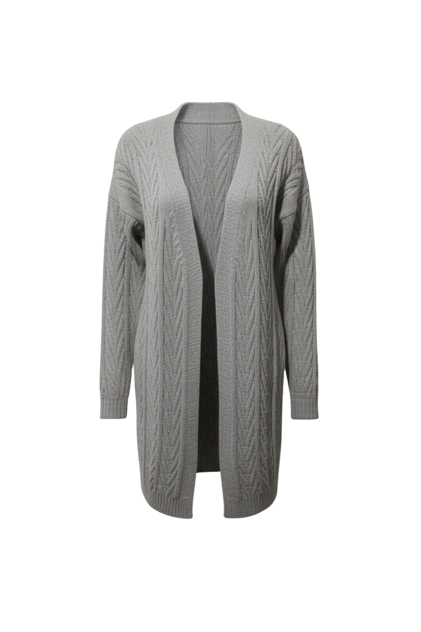 Kadın Gri Uzun Oversize Örgü Hırka – Chevron Desenli Triko