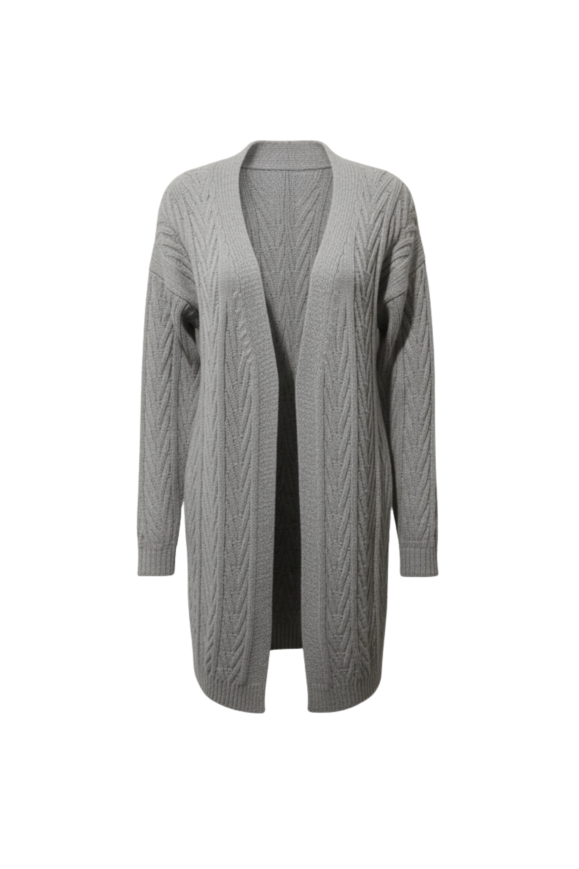 Kadın Gri Uzun Oversize Örgü Hırka – Chevron Desenli Triko