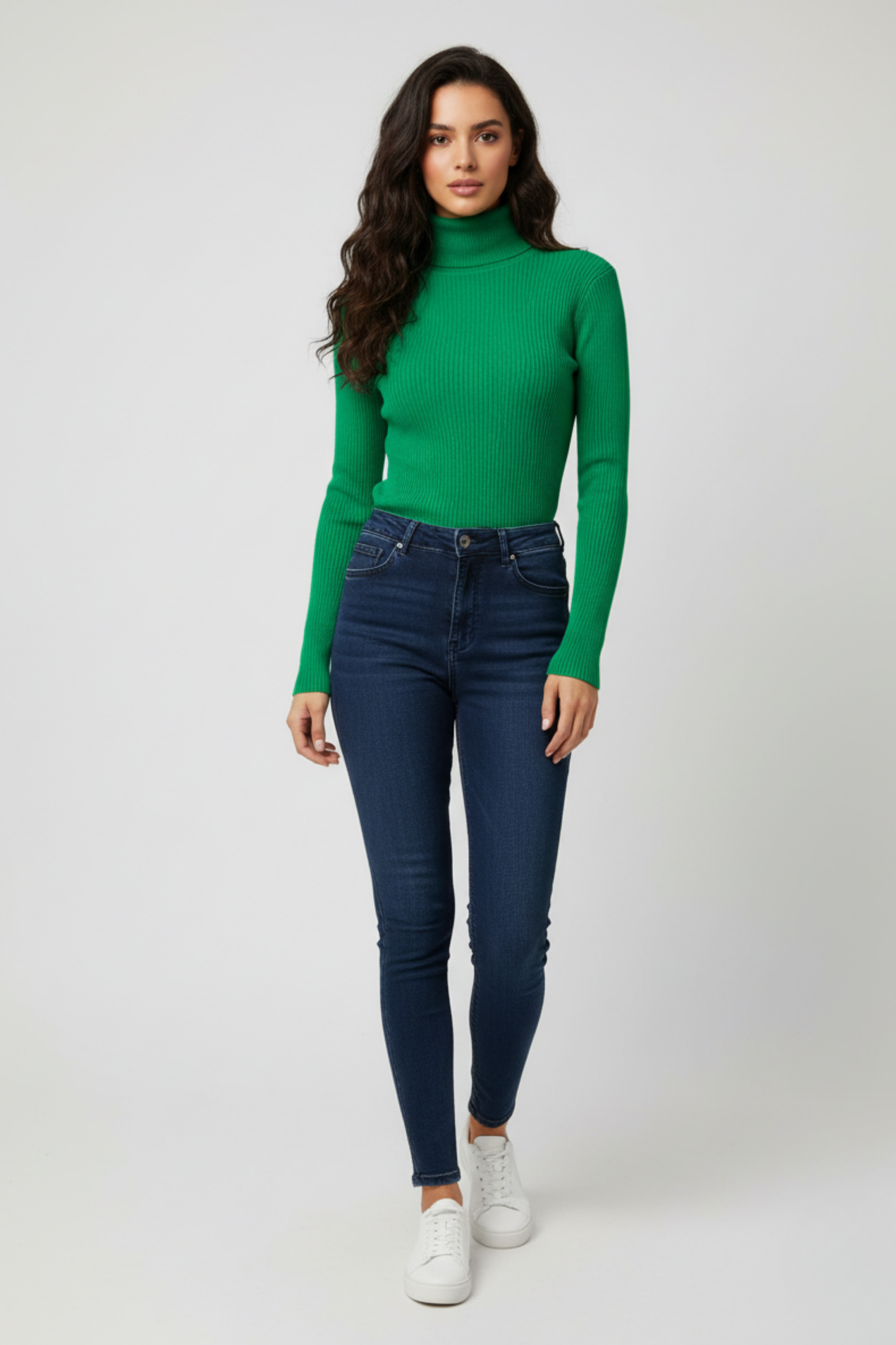 Kadın Yeşil Boğazlı Triko Kazak