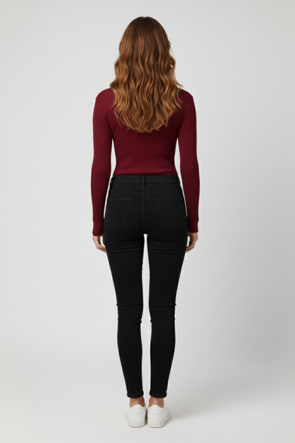 Kadın Bordo Boğazlı Triko Kazak
