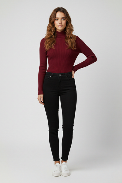 Kadın Bordo Boğazlı Triko Kazak