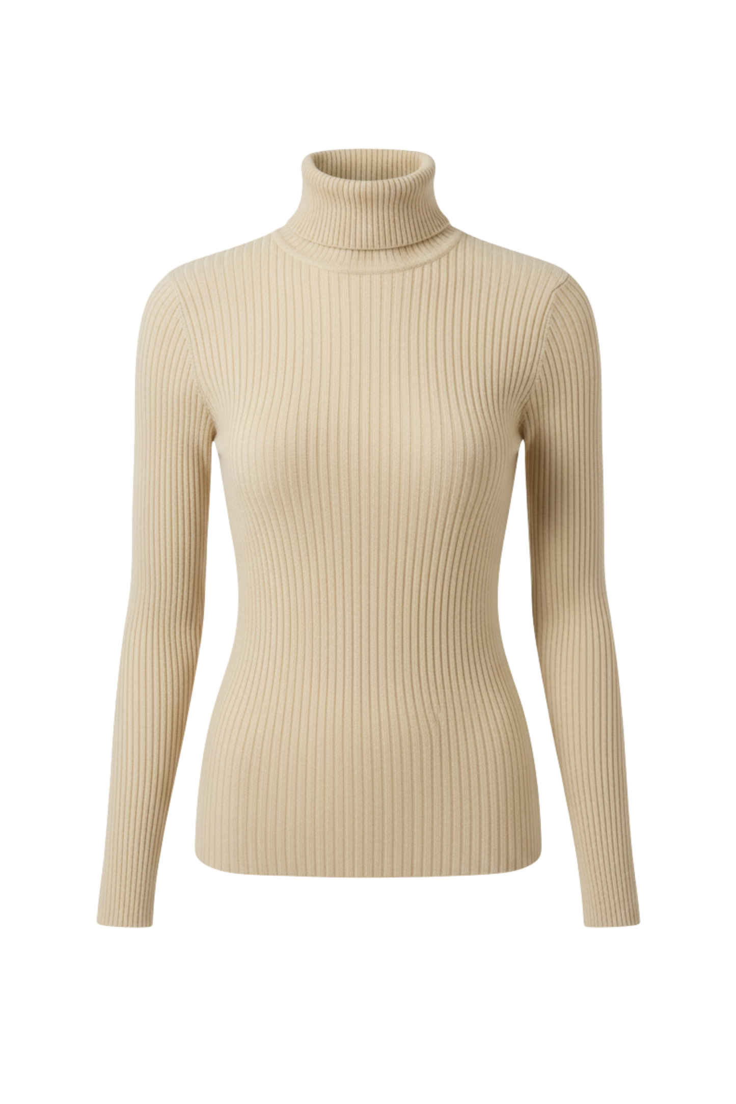 Kadın Bej Boğazlı İnce Triko Kazak