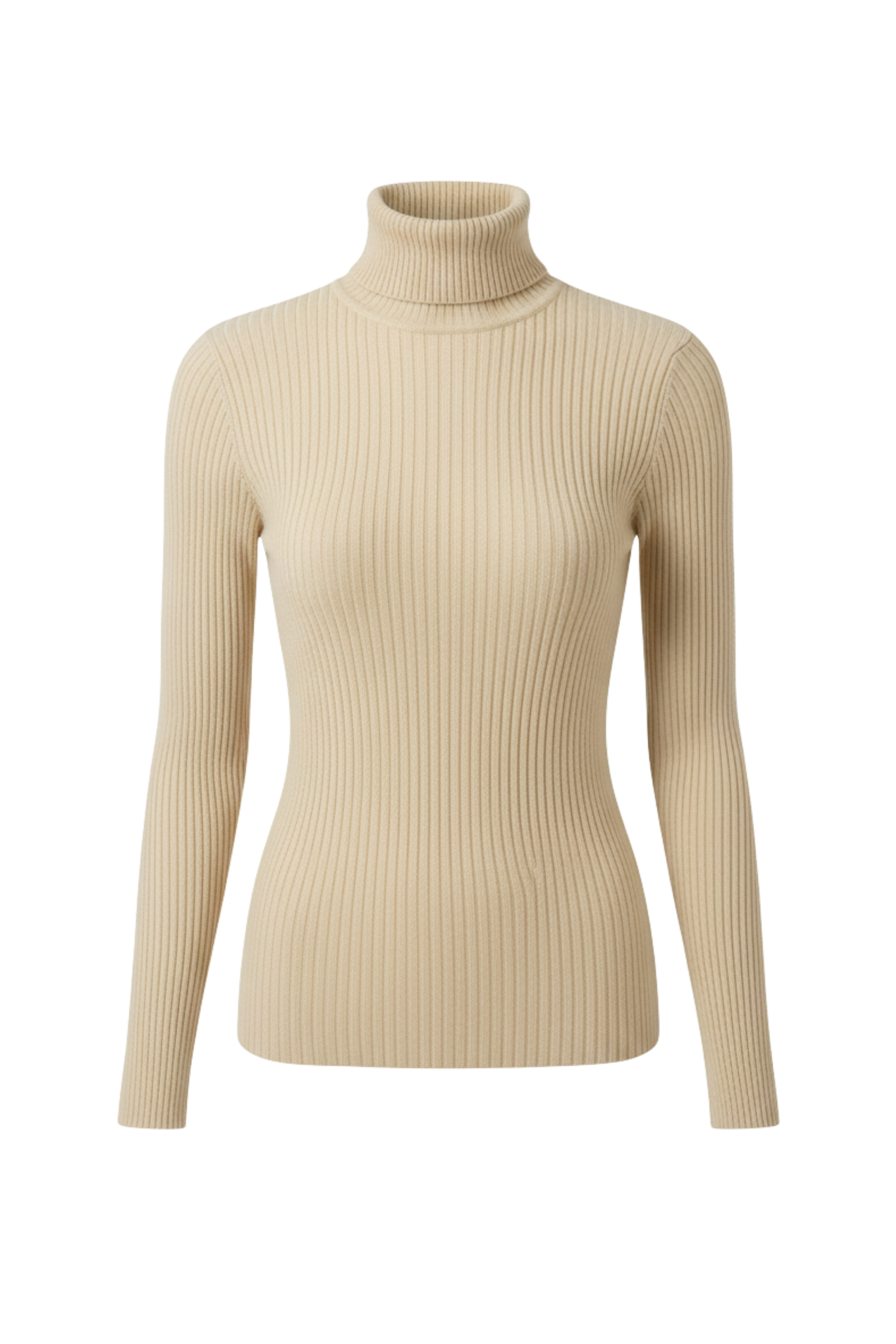 Kadın Bej Boğazlı İnce Triko Kazak