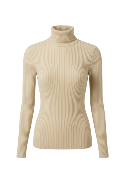 Kadın Bej Boğazlı İnce Triko Kazak