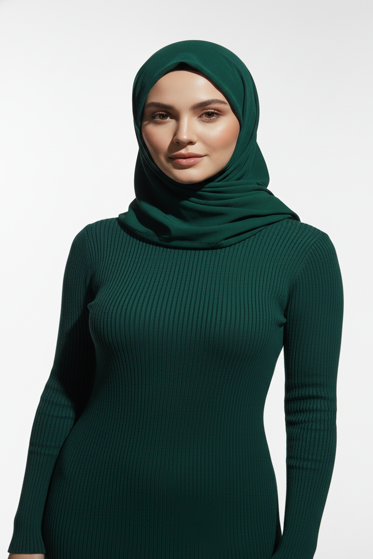 Balıkçı Yaka Yeşil Uzun Tesettür Elbise