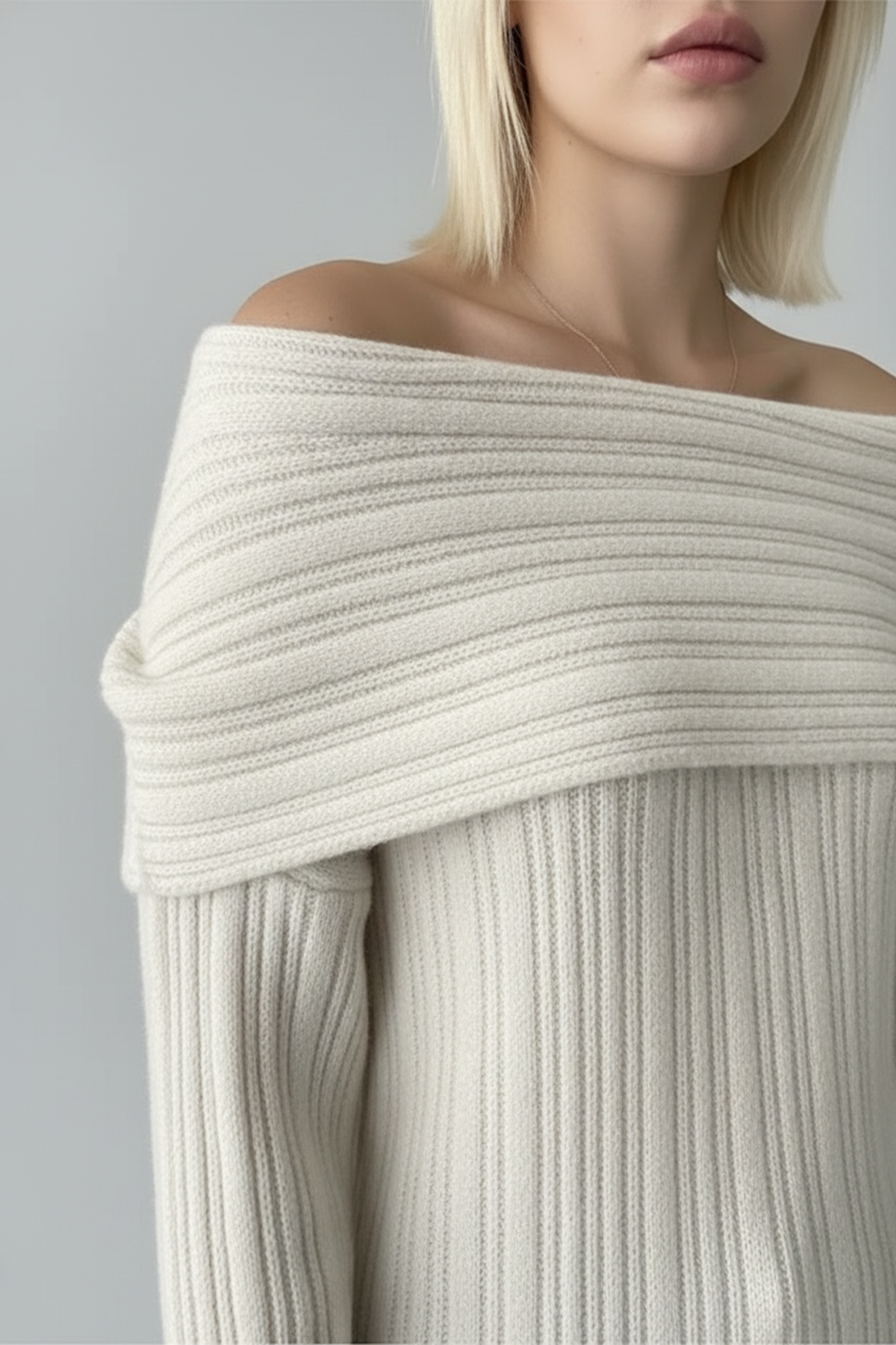 Fitilli Krem Rengi Madonna Yaka Kazak