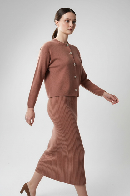 Kadın Hırka Elbise İkili Takım - Kiremit